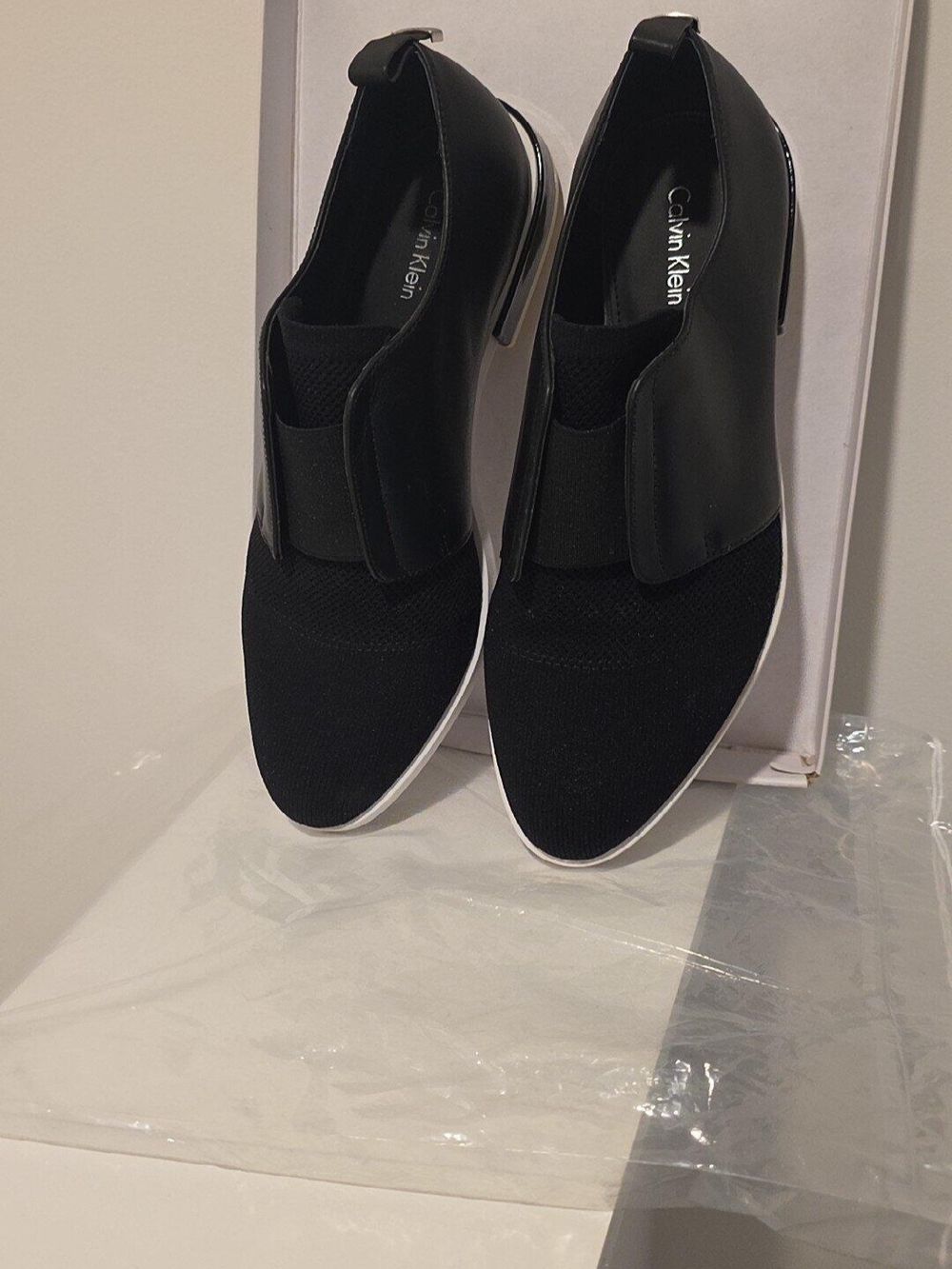 Calvin Klein Black Slip-On Knit & Leather Sneakers